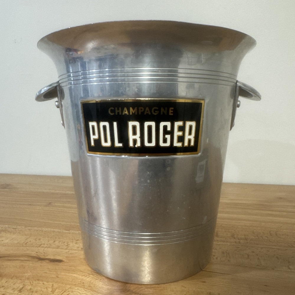 VTG French Pol Roger Champagne Ice Bucket With Black And Gold Label Metal